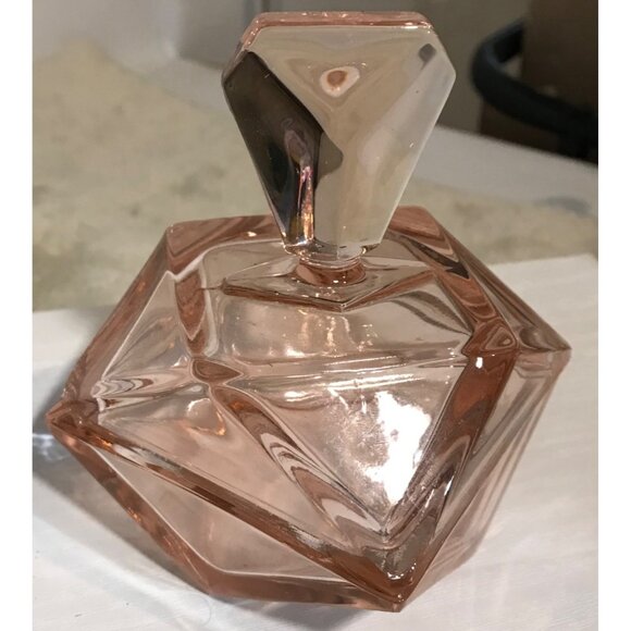 Vintage Diamond-Shaped Pink Glass Vanity Container 2 Pc  Powder Trinket Dish - Picture 3 of 11